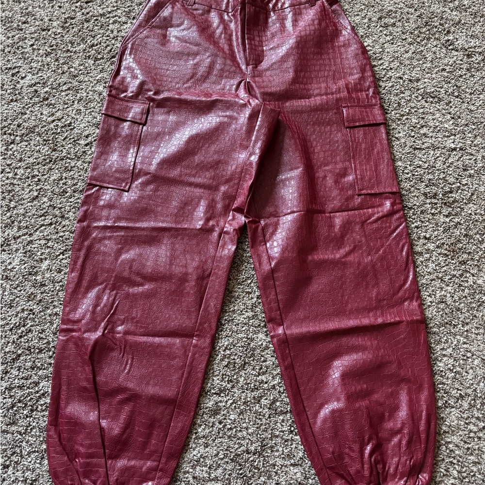 Naked Wardrobe Red Faux Leather Pants
